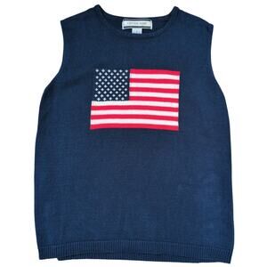 VTG‎ 90s USA Flag Knit Sweater Vest Women Large Y2K Preppy Americana Patriotic